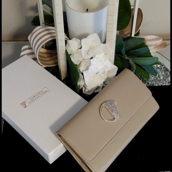 Versace Collection Handbags - NWOT Versace Portfolio Wallet in Taupe Leather